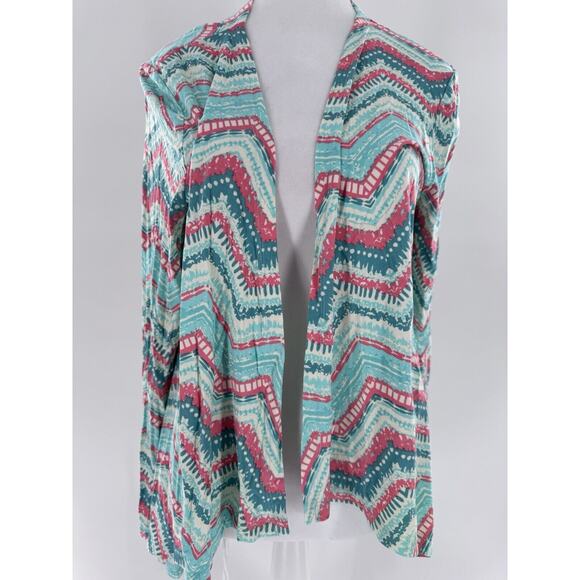 Shiela Rose Cardigan Sweater Sz L Chevron Colorful Artsy Fun Shawl Throw NWT - Picture 2 of 14
